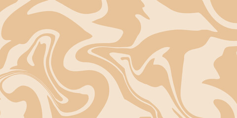 Beige marble acrylic swirl seamless pattern. Coffee latte, caramel, ice cream texture. 1970s trippy psychedelic waves print background.