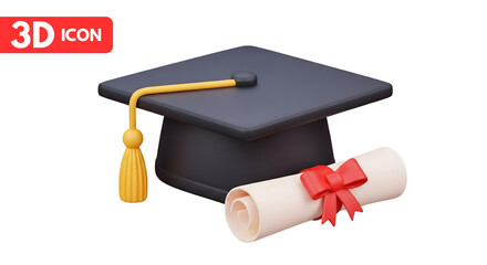 3d graduation cap and diploma icon png



