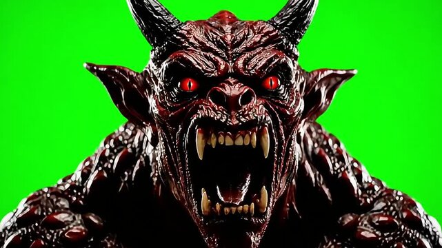 Terrifying demon with glowing red eyes and sharp teeth lunges forward with monstrous intent