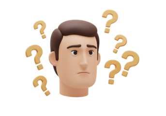 3 d render man head surrounded by question marks uncertainty concept