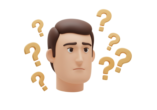 3 d render man head surrounded by question marks uncertainty concept - Powered by Adobe