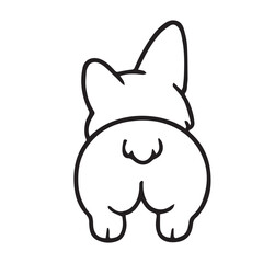 A monochrome vector artwork depicts a corgi walking happily, designed in black and white, highlighted with strong black outlines for clean representation.