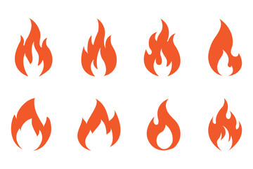 Fire red, flames icon set. Logo design fire. Representing heat, energy, danger, and alert. Ideal for apps, warning signs, safety logos, and emergency illustrations. Isolated vector illustration. EPS1O
