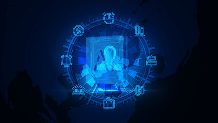 Obraz premium Abstract technology illustration with global data network and digital AI concept