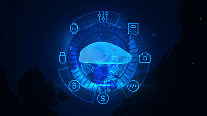 Futuristic PC Mouse Technology Interface with Digital Elements on Dark Background