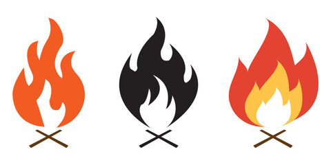 Fire red, flames icon set. Logo design fire. Representing heat, energy, danger, and alert. Ideal for apps, warning signs, safety logos, and emergency illustrations. Isolated vector illustration. EPS1O