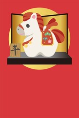 午　午年　馬　年賀状　年賀2026　土鈴　和風　フレーム　テンプレート　デザイン　イラスト素材