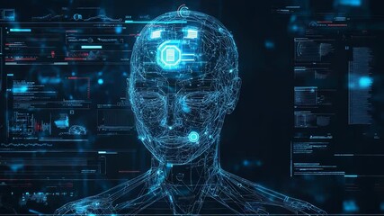 Artificial intelligence processing data in futuristic hud interface - Powered by Adobe