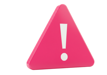 Pink triangular warning sign with exclamation mark 3 d render