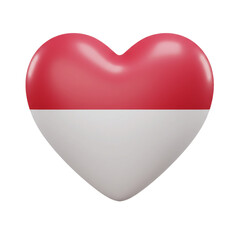 A glossy, heart-shaped symbol representing love and national pride, featuring a vibrant red and white color scheme.