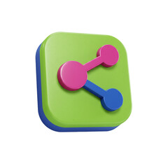 A colorful rendered share icon, featuring connected circles and lines, representing networking and data exchange in a digital environment.