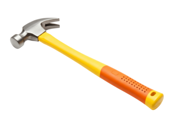 Claw hammer tool with yellow and orange handle on transparent background