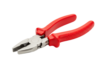 Red pliers tool with metal jaws on transparent background