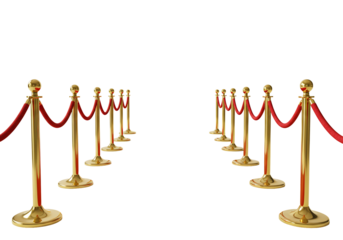 Gold stanchions with red velvet rope 3 d rendering transparent background