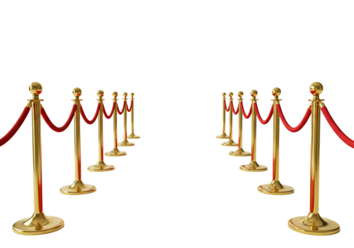 Gold stanchions with red velvet rope 3 d rendering transparent background - Powered by Adobe