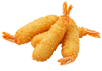 Breaded shrimp golden crispy seafood appetizer food photography transparent background