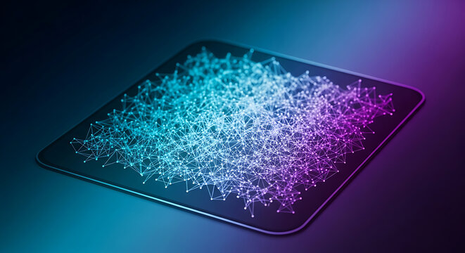 Abstract network connection on tablet screen with neon light effect - Powered by Adobe