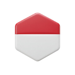 A glossy, three-dimensional emblem representing a nation's flag, showcasing a vibrant red and white color scheme in a geometric shape.