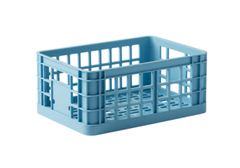 Pale blue plastic storage crate grid design transparent background