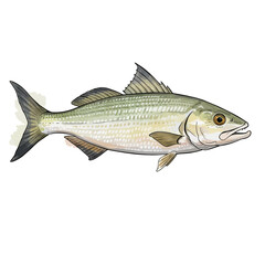 Obraz premium Detailed watercolor vector illustration of a silver bonefish, a popular saltwater game fish often found swimming in tropical coastal sand flats