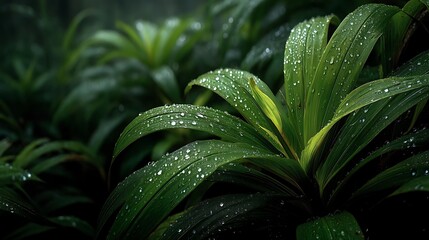 Dew drops on palm leaves high resolution image