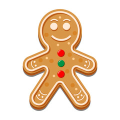 Gingerbread Man Christmas Cookie Vector Illustration isolated on white background. Сute Сhristmas Ginger Bread icon food. Gingerbread Man with Candy.