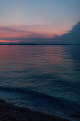 sunset over the sea, pink and blue