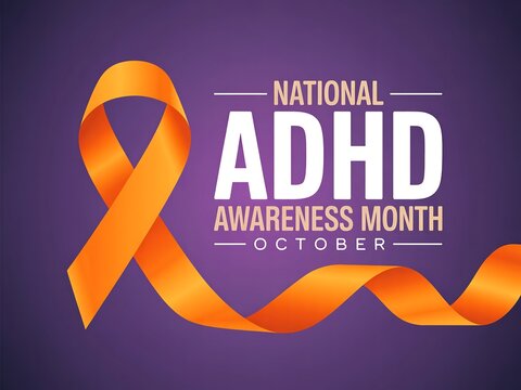 National adhd awareness month october orange ribbon graphic promoting understanding and support