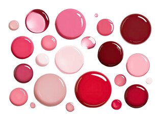 A variety of round, glossy lip colors, in shades of pink, red, and burgundy