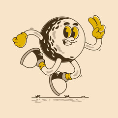 Retro Cartoon Golf Ball Character Jumping Illustration