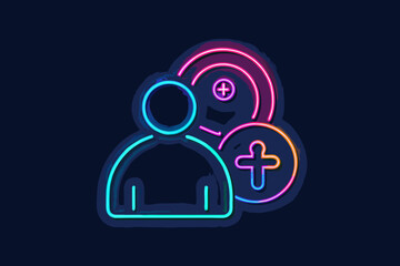 Friend request with glowing neon minimal line people connection icon