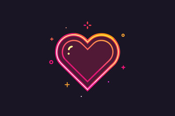 Heart glowing neon minimal line icon for romantic digital design