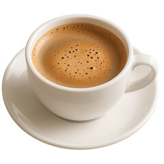 Obraz premium White ceramic cup of hot coffee with foam isolated on transparent background