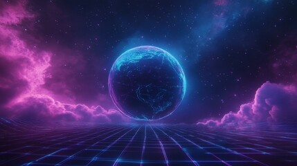 Obraz premium Digital representation of planet Earth in outer space at night