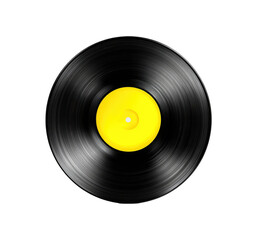 Circular vinyl record, black with yellow center