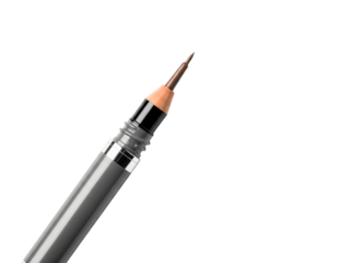 Tip of a brown cosmetic eyeliner pencil on a transparent background
