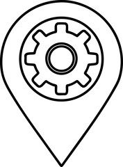 Gear Inside Location Pin Icon Symbolizing Technical Service Near Me and Nearby Support Navigation System Element Line Art Black on White