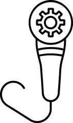 Microphone with Gear Symbol Represents Audio Engineering and Podcast Technology in a Black and White Graphic Illustration