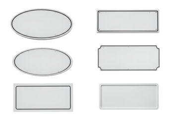 Six blank plates and signs various shapes transparent background