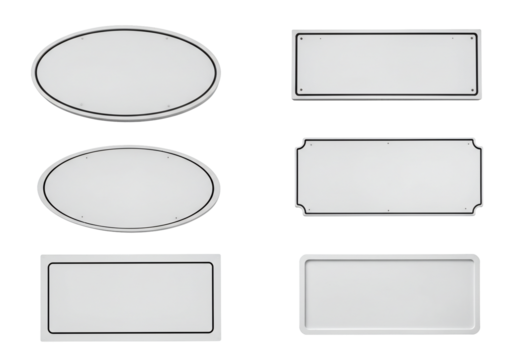 Six blank plates and signs various shapes transparent background - Powered by Adobe