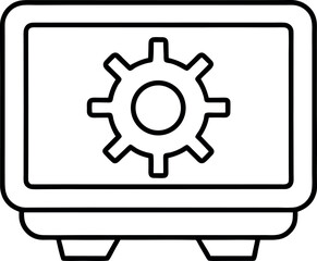 Secure vault vector icon safe with gear emblem illustration representing data security and financial protection in outline design for website banners and application development