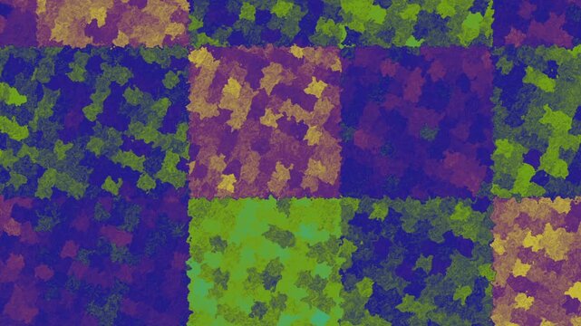 Colorful abstract patchwork texture with mosaic pattern in green and purple colors