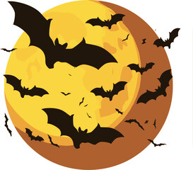Flying bat silhouette under moonlight in Halloween vector illustration