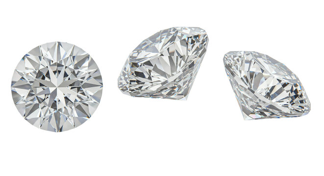 Three diamonds on transparent background gemstone facet sparkle jewelry luxury