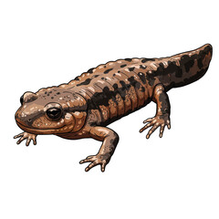 Naklejka premium Hand-drawn watercolor vector image of a giant Japanese salamander. Detailed zoological illustration of a rare amphibian creature isolated on white