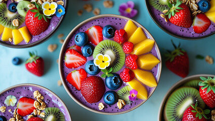 Vibrant and colorful smoothie bowls adorne