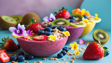 Vibrant and colorful smoothie bowls