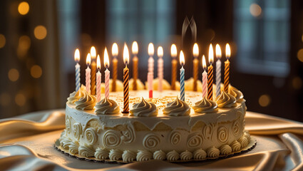 A decadent birthday cake with multiple can
