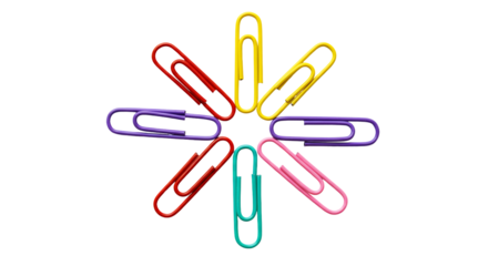 Colorful paper clips circular pattern transparent background