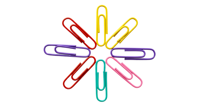 Colorful paper clips circular pattern transparent background - Powered by Adobe